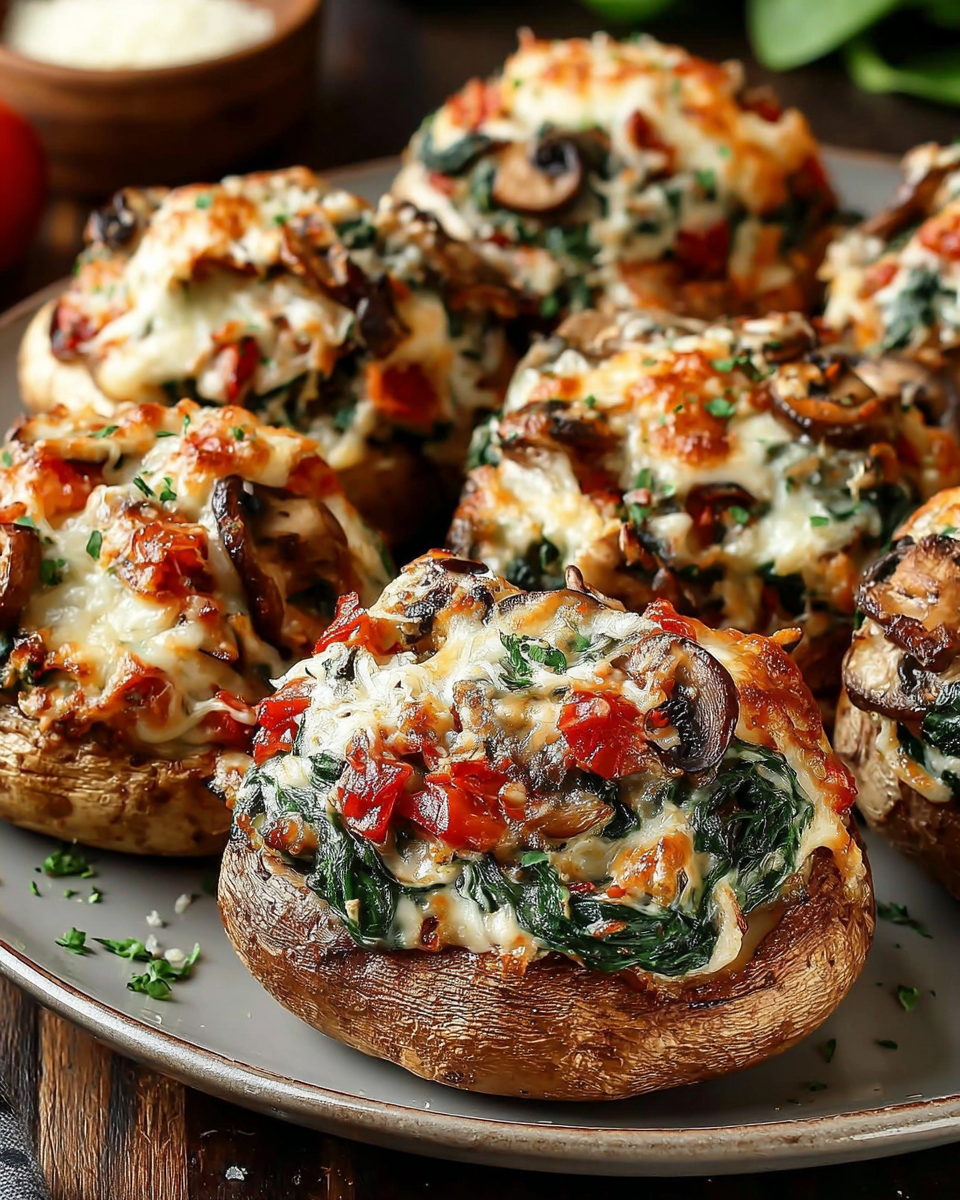 Baked Potatoes with Spinach, Cheese, and Mushrooms Recipe