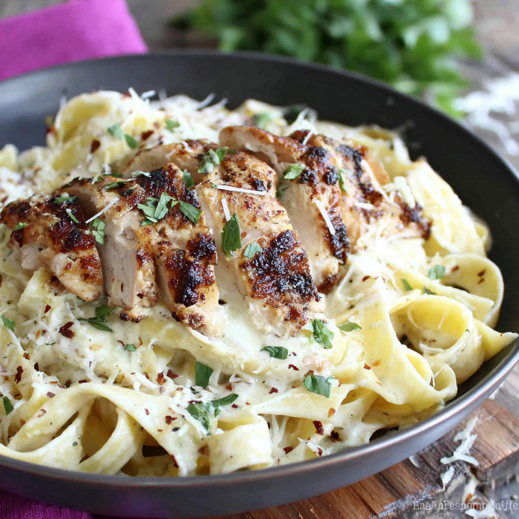 Creamy Fettuccine Alfredo with Grilled Chicken Recipe