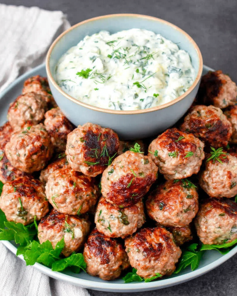 Greek Turkey Meatballs with Tzatziki with garlic & herb Recipe