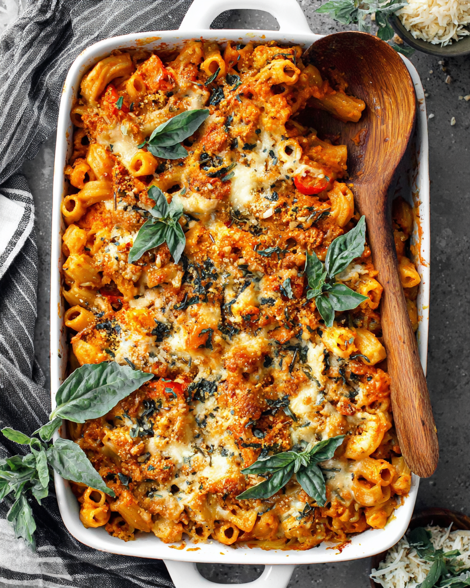 Pasta Bake with Pumpkin Tomato Sauce with honey-garlic