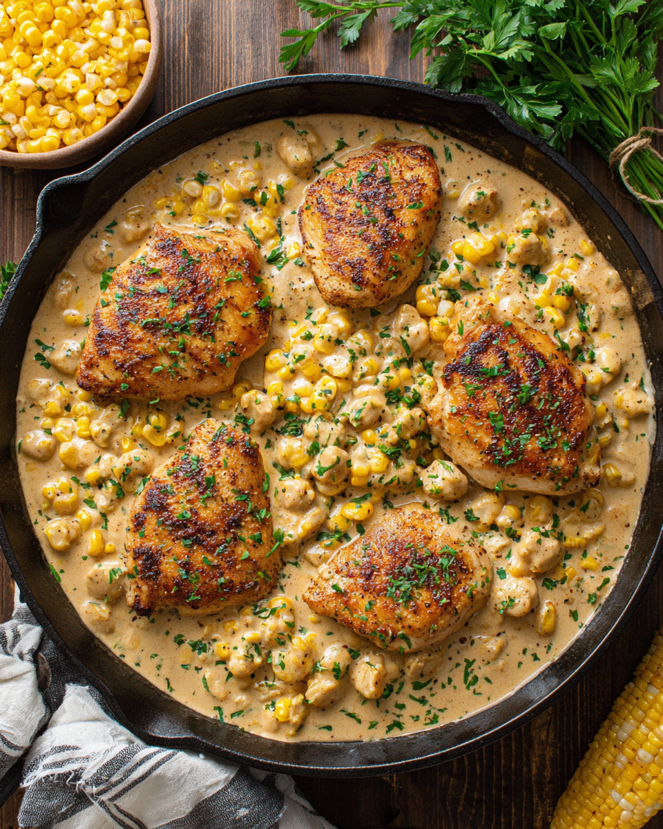 Skillet Creamy Cajun Chicken Lazone with Herby Corn