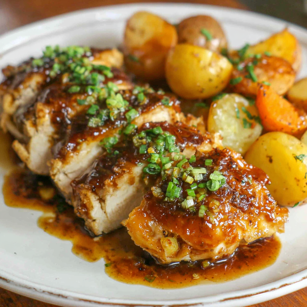 Zesty Orange Juice Chicken with Crispy Roasted Potatoes