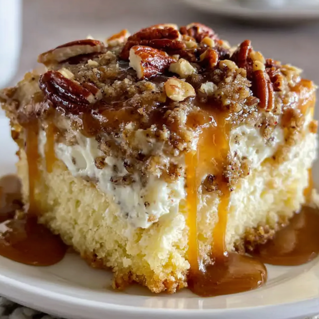 Indulge in Butter Pecan Praline Poke Cake Delights