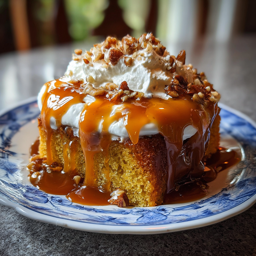 Indulge in Pumpkin Caramel Bourbon Poke Cake