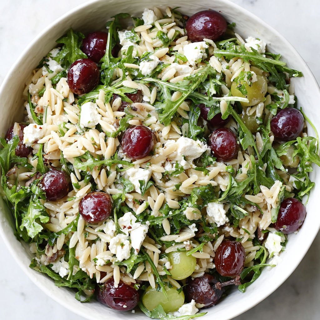 Refreshing Orzo Arugula Salad with Feta and Grapes