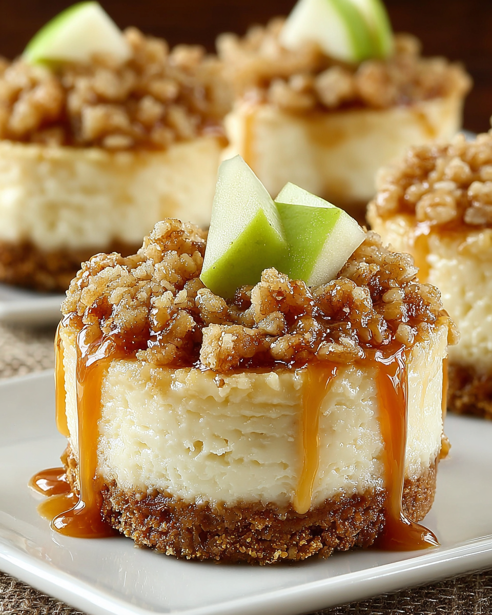Indulgent Caramel Apple Crisp Mini Cheesecakes