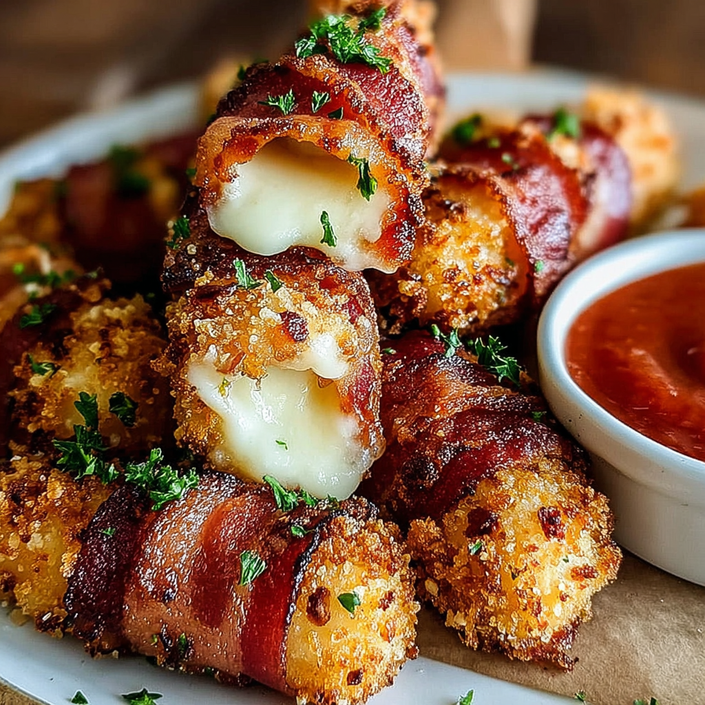 Spicy Nashville Hot Bacon Wrapped Mozzarella Sticks