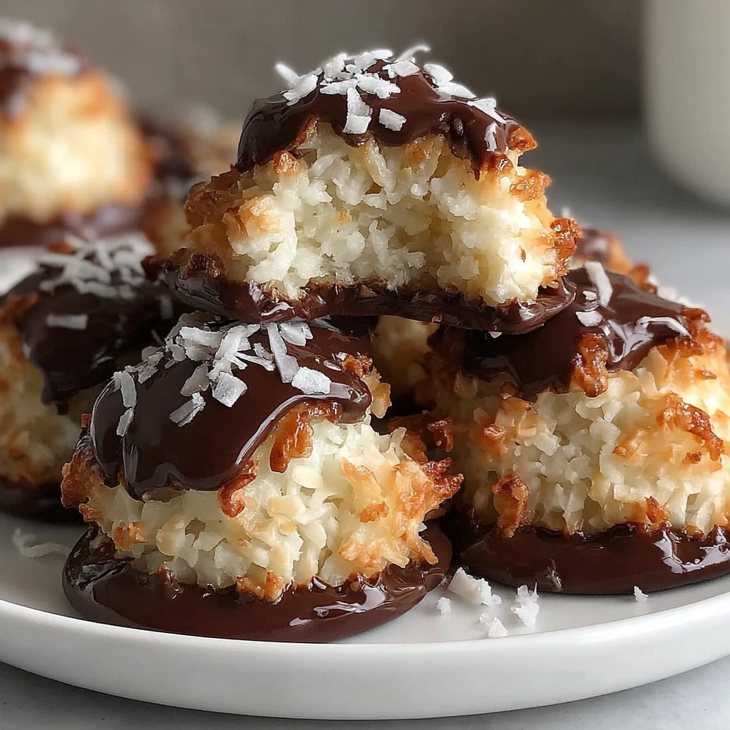 Chocolate Kissed Coconut Macaroons to Delight