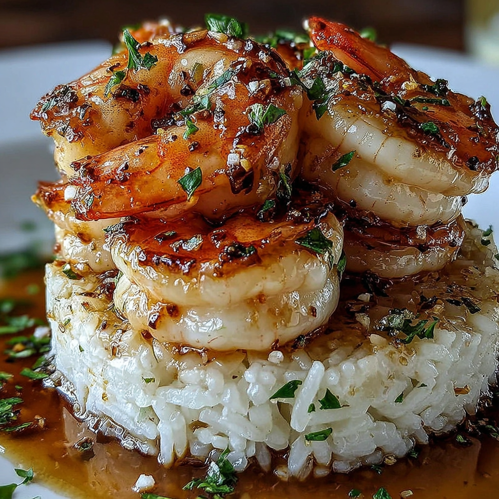 Savor the Layers: Garlic Butter Shrimp and Rice Stack