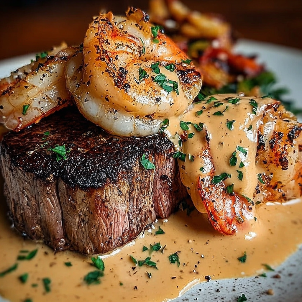 Gourmet Surf and Turf With Garlic Sauce