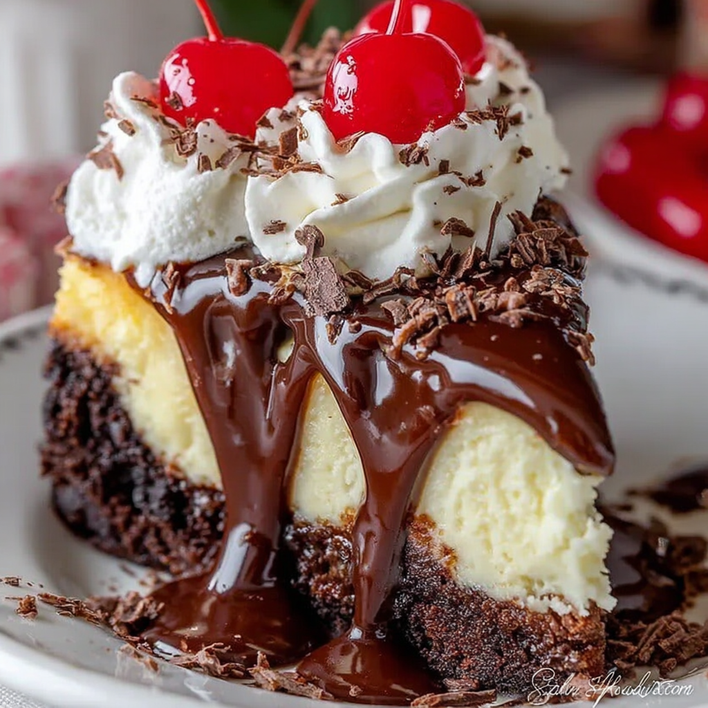 Indulgent Hot Fudge Sundae Brownie Cheesecake Delight