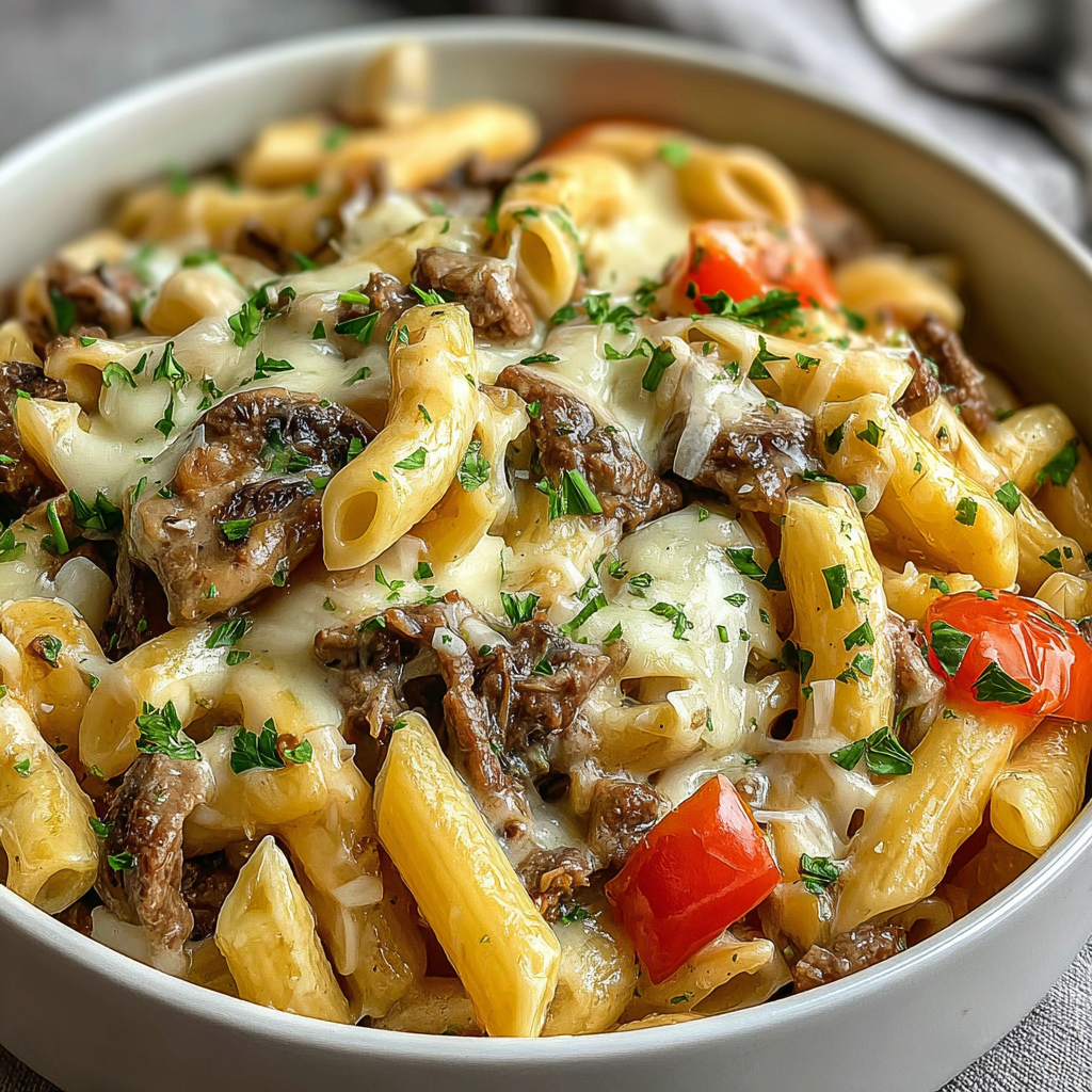 Savoring Philly Cheesesteak Pasta at Home