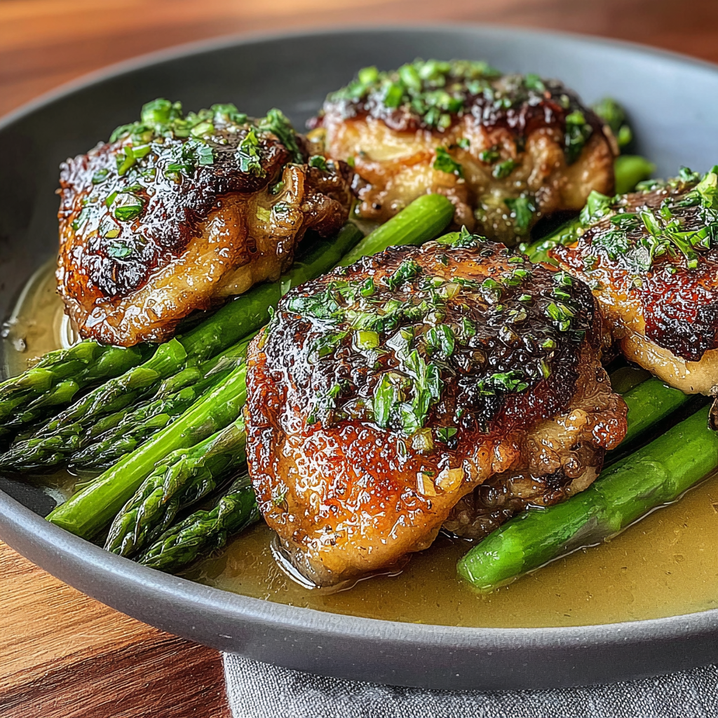 Savory Garlic Butter Chicken Thighs with Asparagus