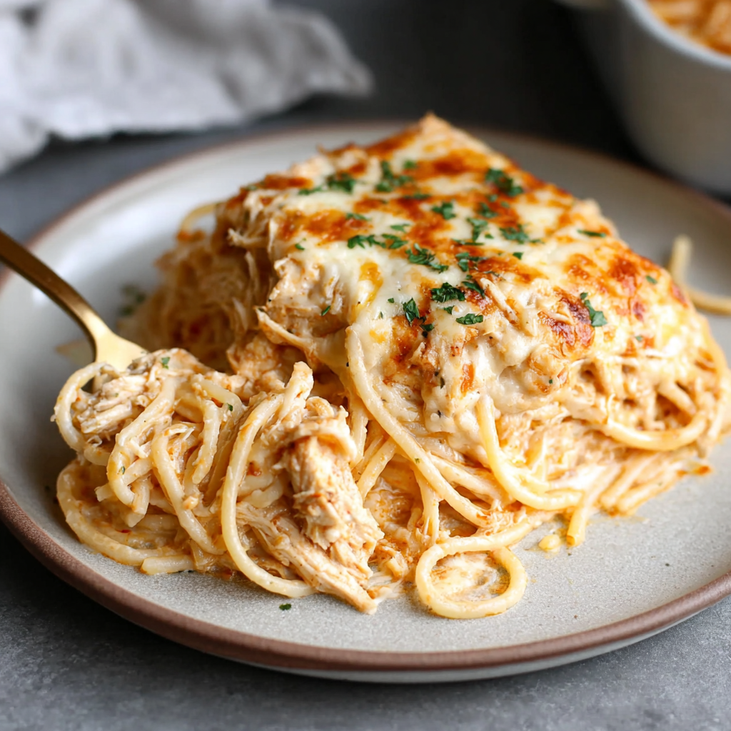 Savory Italian Southern Chicken Spaghetti Casserole