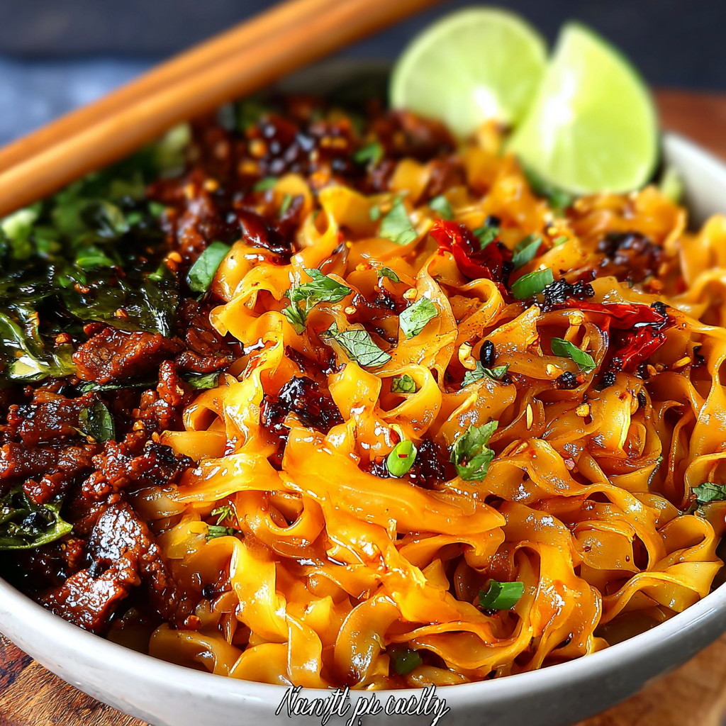 Savory Noodle Bowl with Beef and Crunchy Slaw