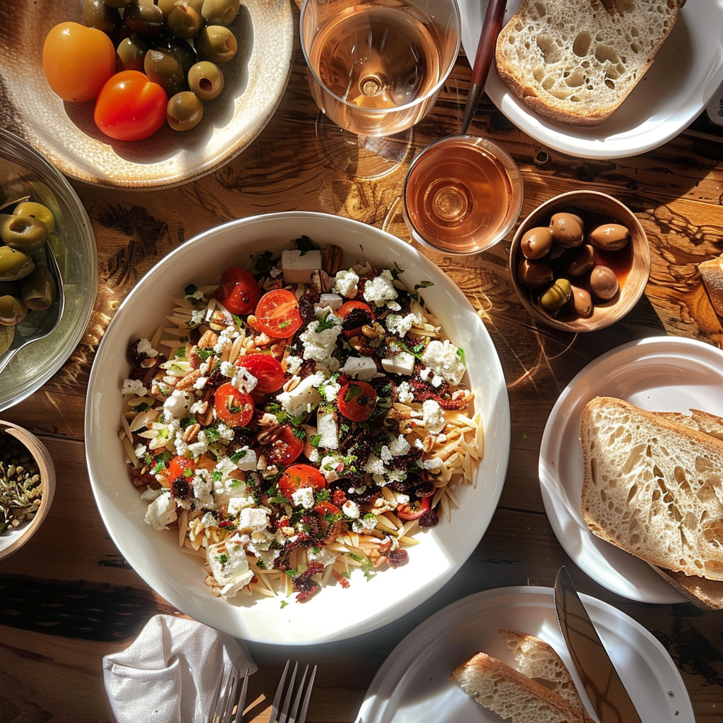 how to make Creamy Feta And Sun-Dried Tomato Mediterranean Pasta Salad With Orzo step by step