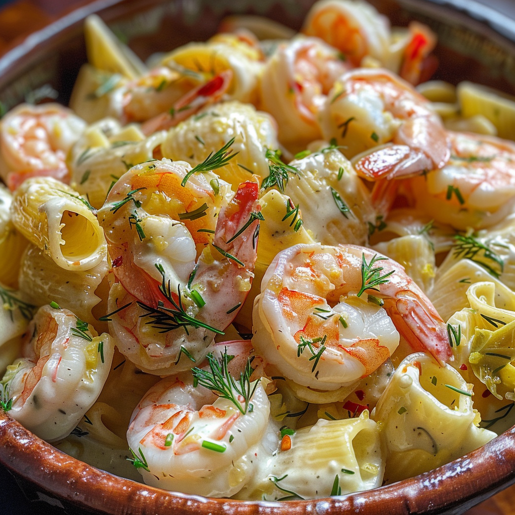 how to make Creamy Lemon Garlic Shrimp & Artichoke Mediterranean Pasta With Fresh Dill step by step