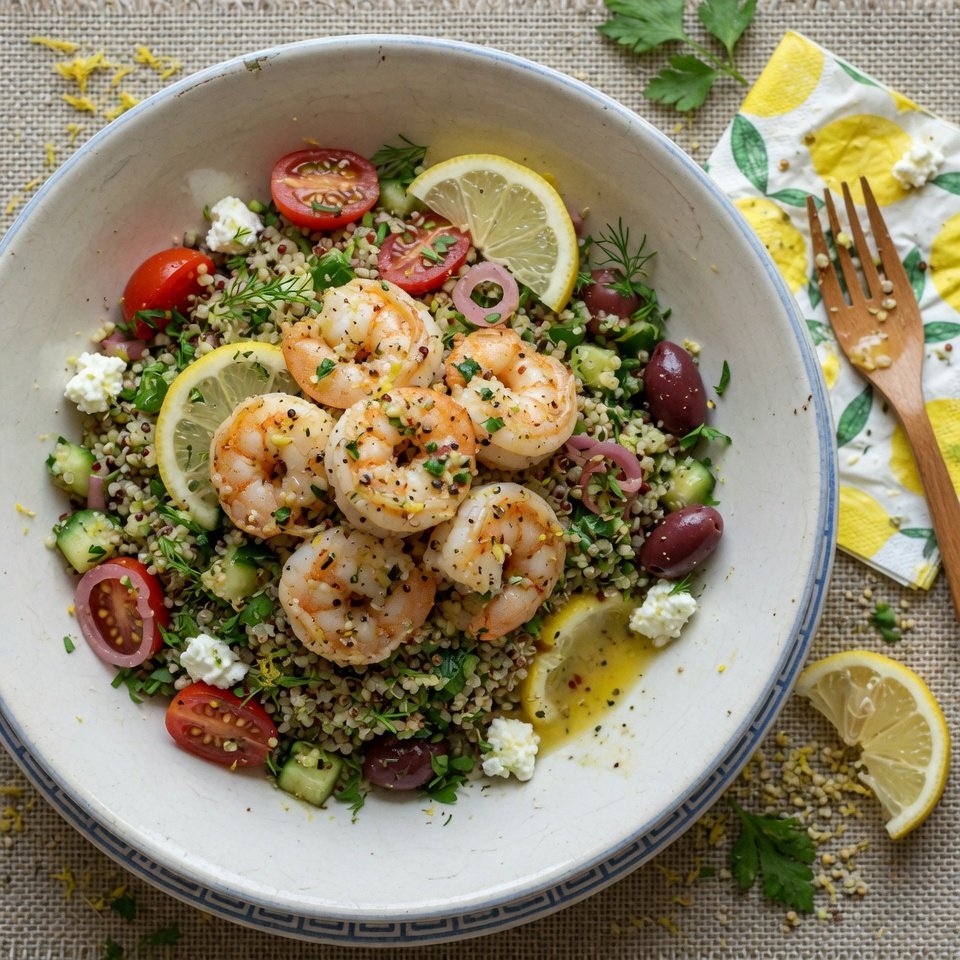 how to make Healthy Mediterranean Lemon Garlic Shrimp Bowl With Quinoa step by step