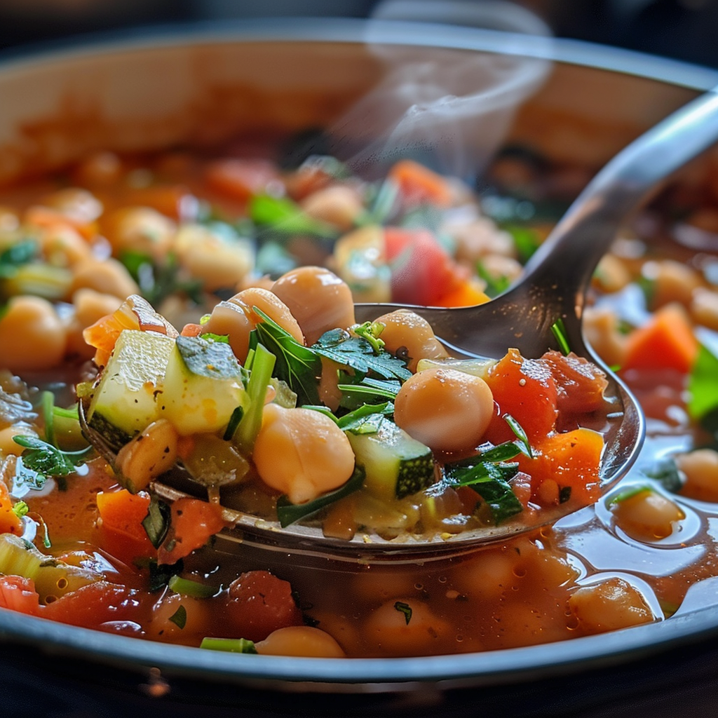 fresh ingredients for Immunity-Boosting Mediterranean Chickpea And Vegetable Soup With Turmeric And Ginger