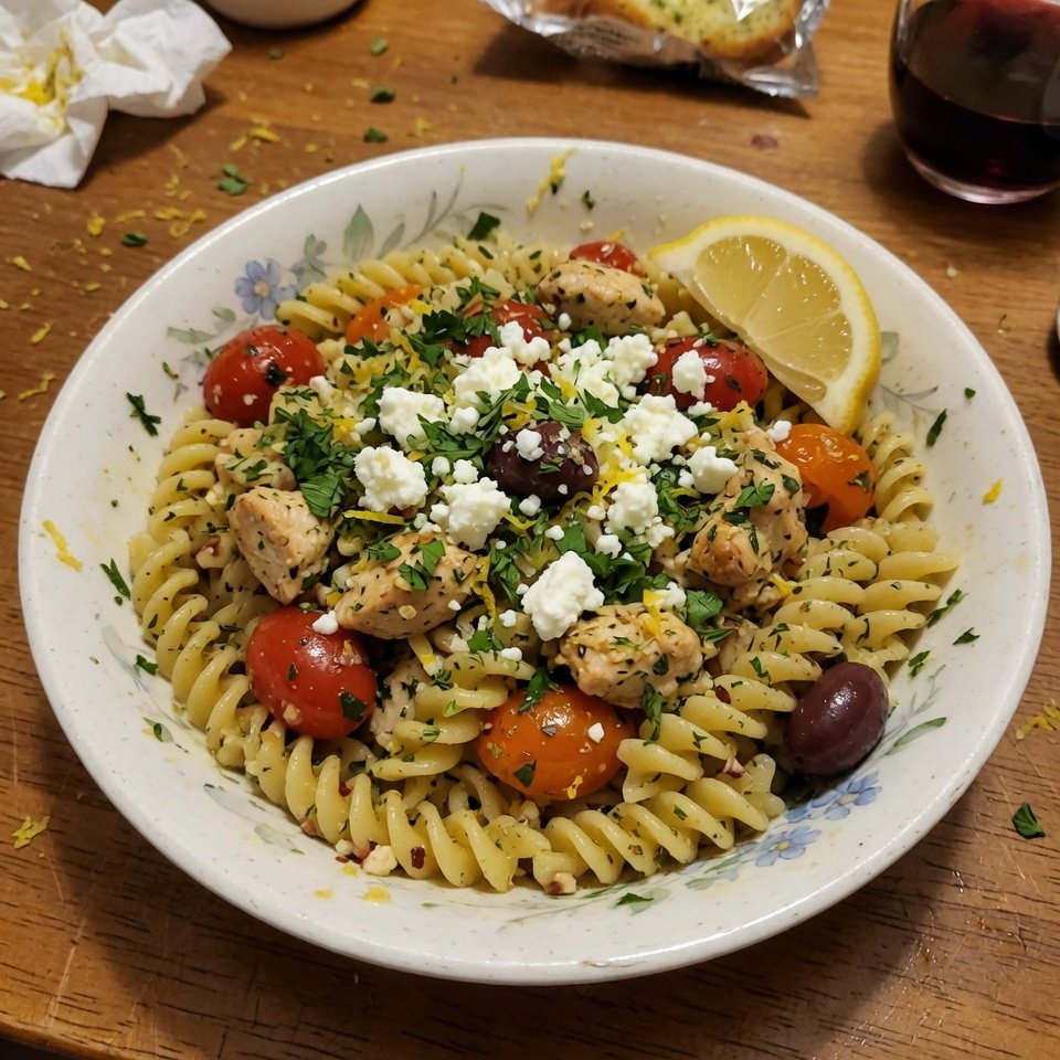 fresh ingredients for Lemon Herb Mediterranean Pasta