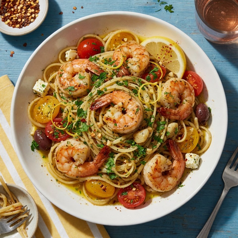 how to make Mediterranean Garlic Shrimp Pasta step by step