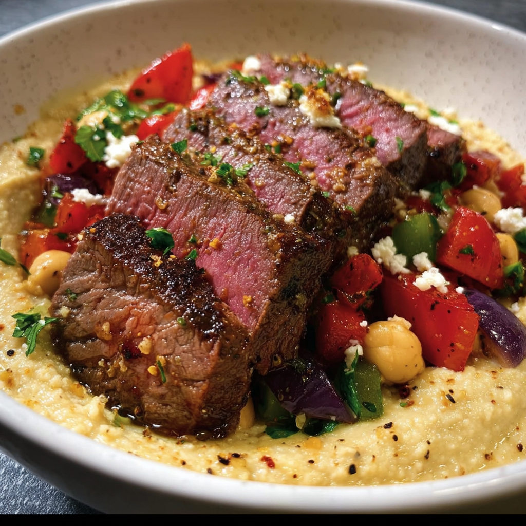 how to make Mediterranean Steak And Hummus Bowl Recipe step by step