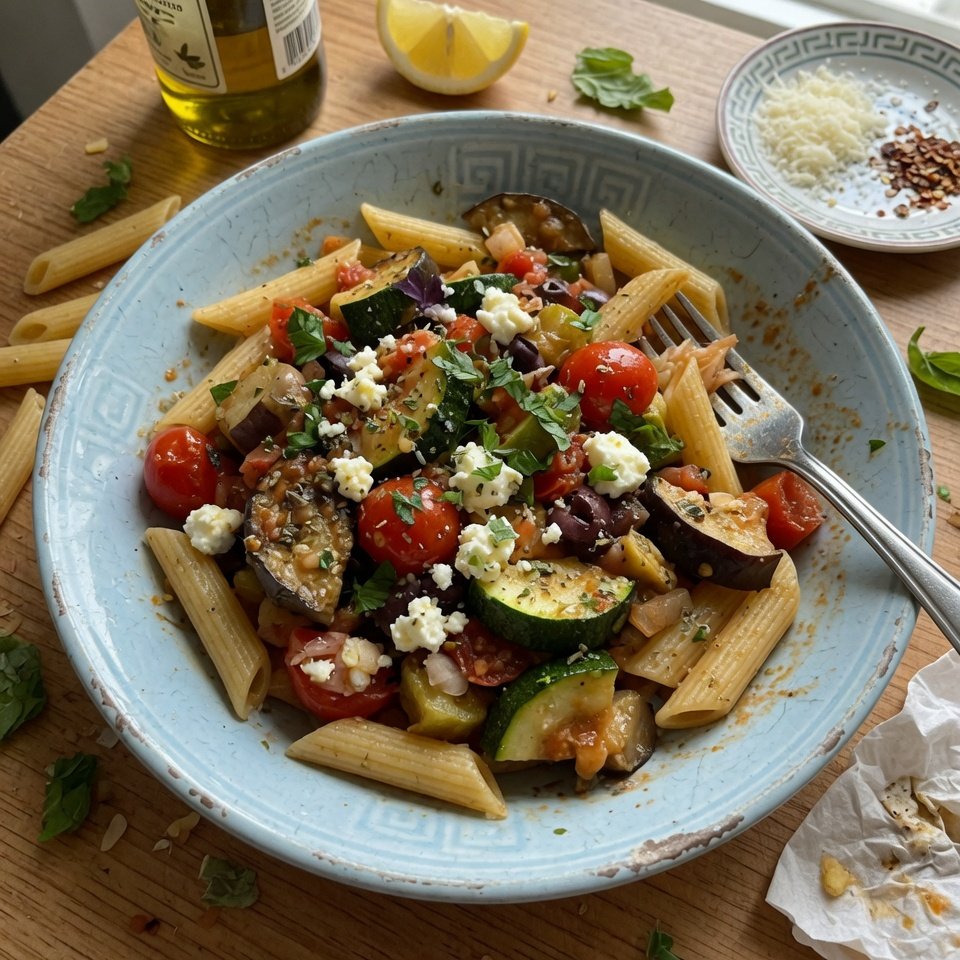 how to make Mediterranean Veggie Pasta With Zucchini And Eggplant step by step