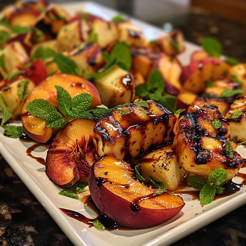 how to make Refreshing Mediterranean Grilled Peach & Halloumi Salad With Mint And Balsamic Glaze step by step