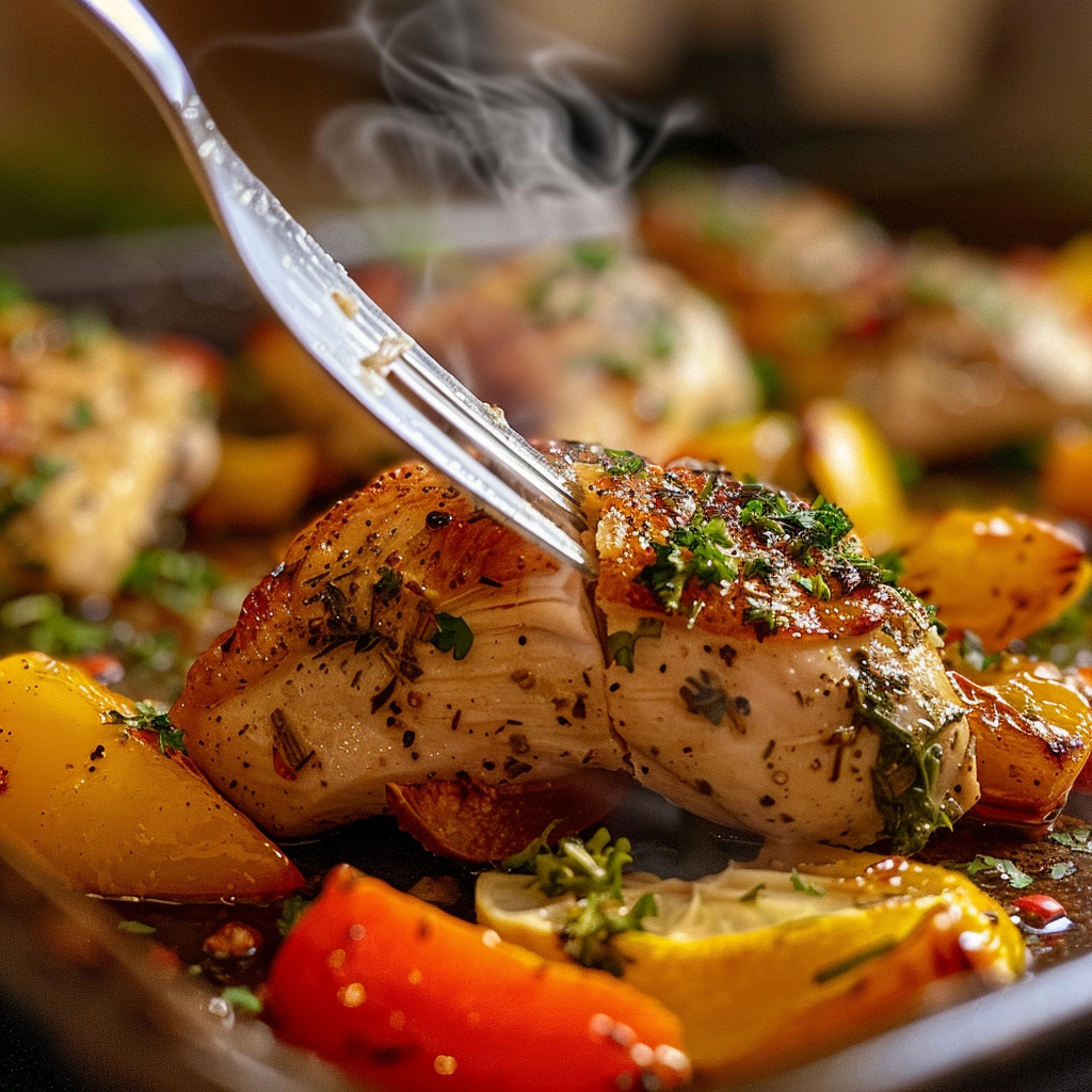 fresh ingredients for Sheet Pan Mediterranean Chicken & Veggies With Zesty Lemon-Herb Marinade For Busy Weeknights