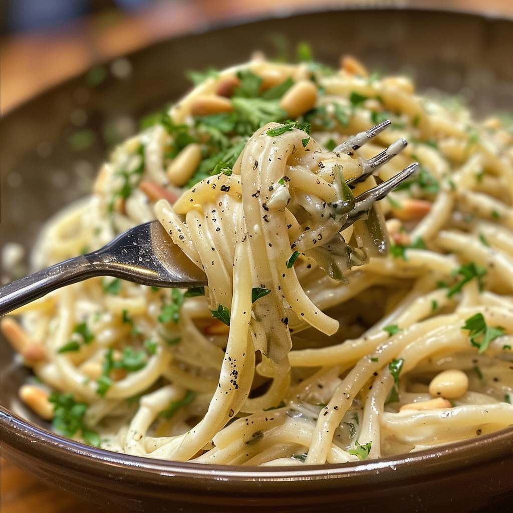 fresh ingredients for Creamy Mediterranean Lemon-Artichoke Pasta With Toasted Pine Nuts & Fresh Parsley For A Quick Dinner (Mediterranean Pasta Recipes)