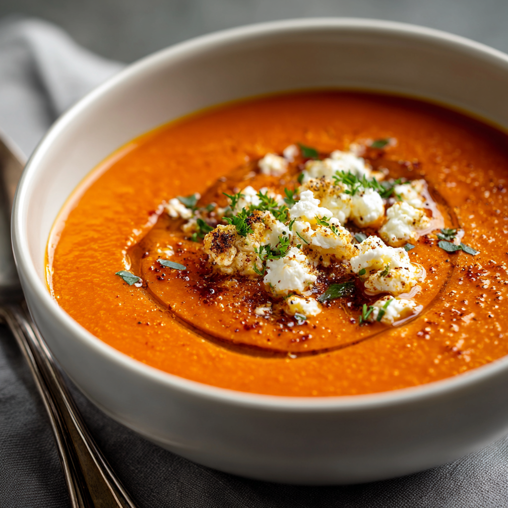 fresh ingredients for Creamy Roasted Red Pepper Soup With Feta Crumbles - Ready In Just 20 Minutes