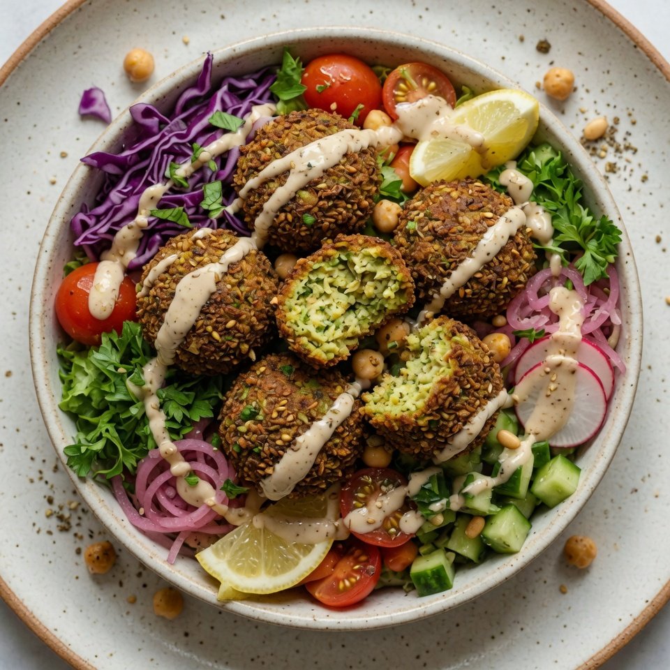 how to make Crispy Falafel Salad Bowls With Tahini Dressing step by step
