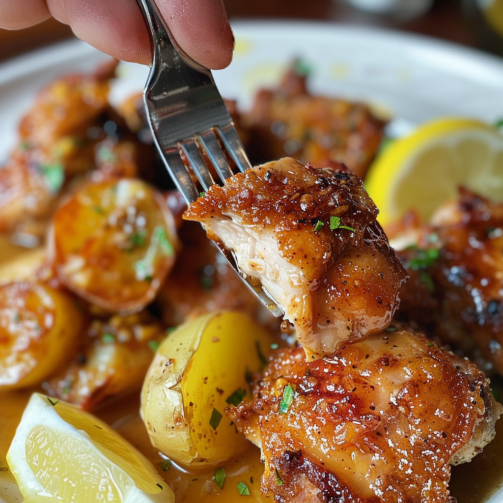 fresh ingredients for Crispy Mediterranean Chicken Thighs With Rosemary And Lemon-Garlic Potatoes For A Speedy Dinner