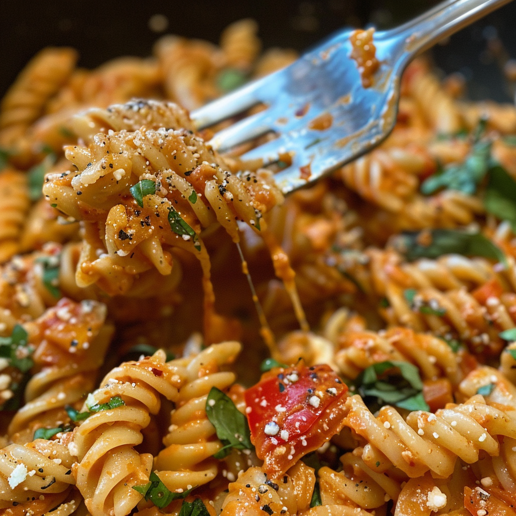fresh ingredients for Creamy Mediterranean Roasted Red Pepper & Feta Pasta With Kalamata Olives And Fresh Basil: 30-Minute Meal