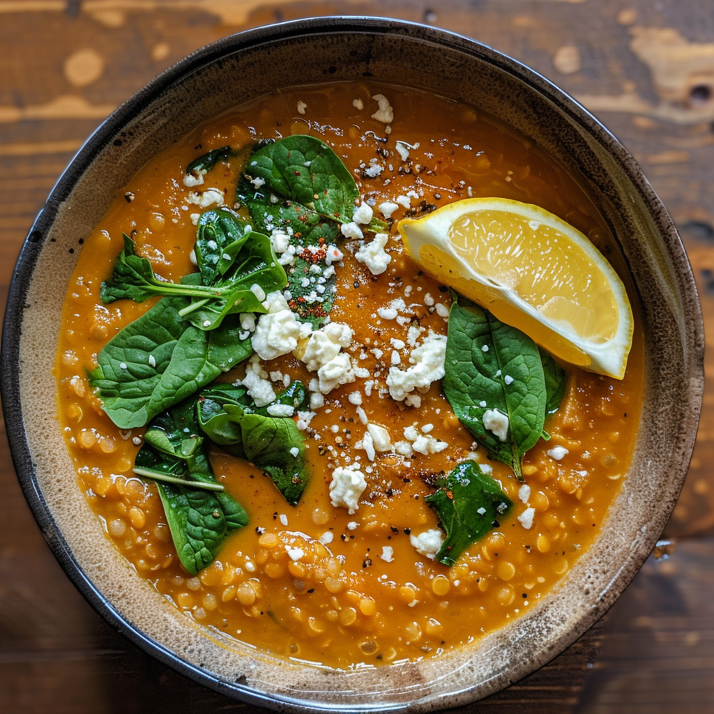how to make Nourishing Mediterranean Red Lentil Soup With Spinach, Lemon, And Feta: Gut-Healthy Comfort Food step by step