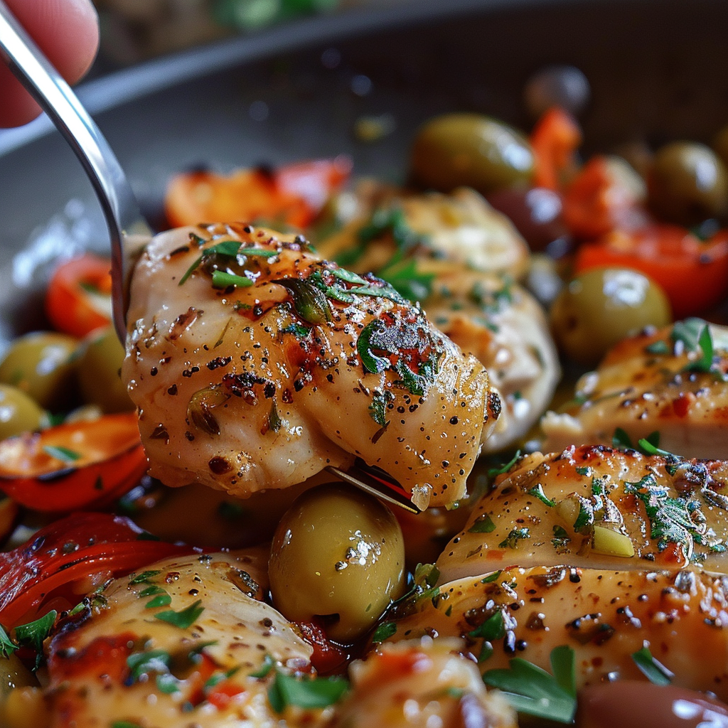 fresh ingredients for One-Pan Mediterranean Lemon-Herb Chicken With Roasted Vegetables & Olives For Easy Meal Prep (Mediterranean Chicken Recipes)