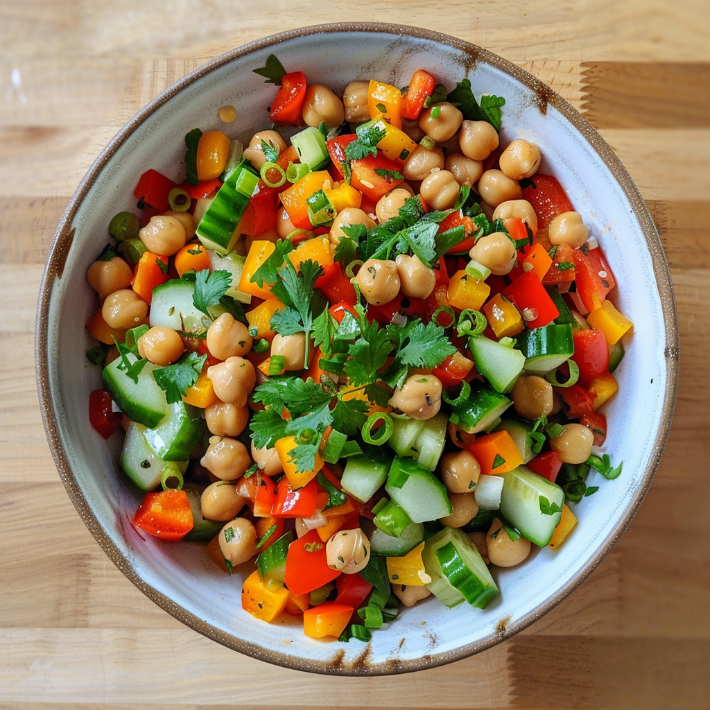 fresh ingredients for Vibrant Mediterranean Chickpea And Cucumber Salad With Fresh Herbs And Tangy Lemon Vinaigrette