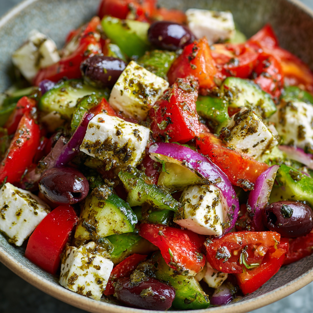 how to make The Best Greek Salad Recipe With A Homemade Oregano Vinaigrette You'Ll Pour On Everything step by step