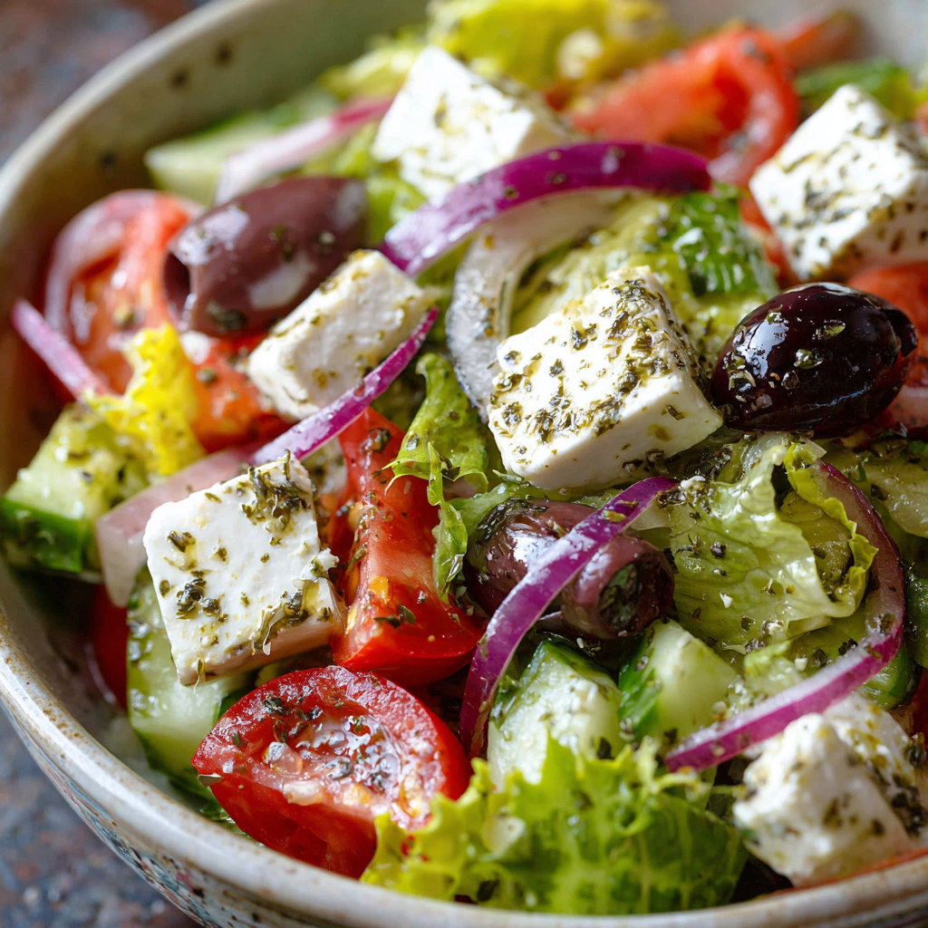 fresh ingredients for The Best Greek Salad Recipe With A Homemade Oregano Vinaigrette You'Ll Pour On Everything