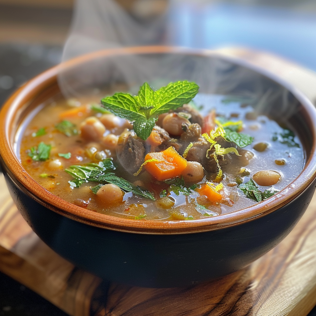 how to make Hearty Mediterranean Lamb & Chickpea Soup With Fresh Mint & Lemon Zest For A Cozy Evening (Mediterranean Soups) step by step
