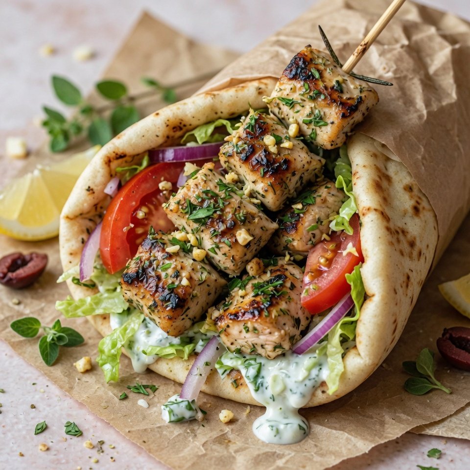 fresh ingredients for Juicy Herb-Marinated Chicken Souvlaki Wraps