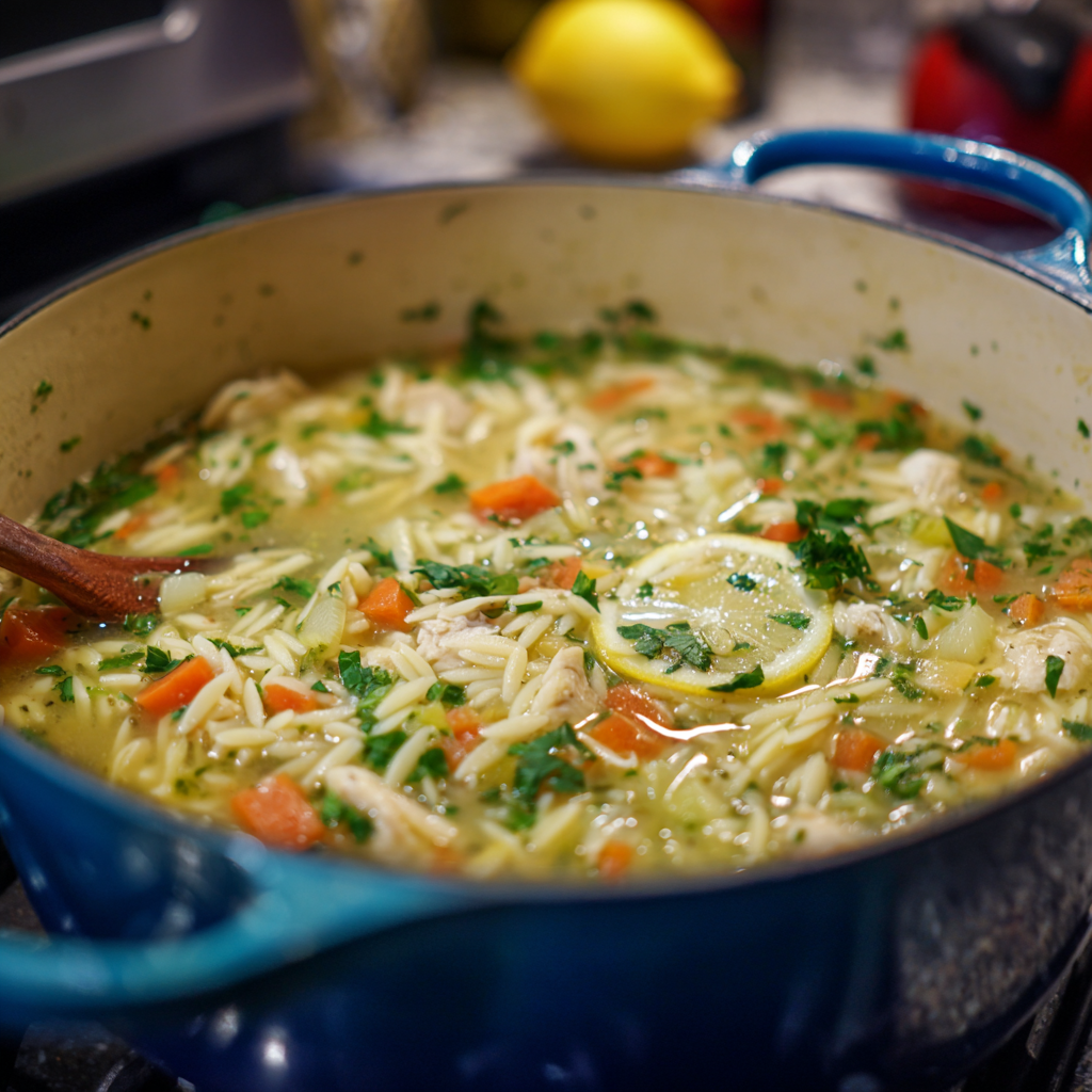 fresh ingredients for This Light Lemon Chicken Orzo Soup Tastes Like A Warm Greek Afternoon In Every Spoonful