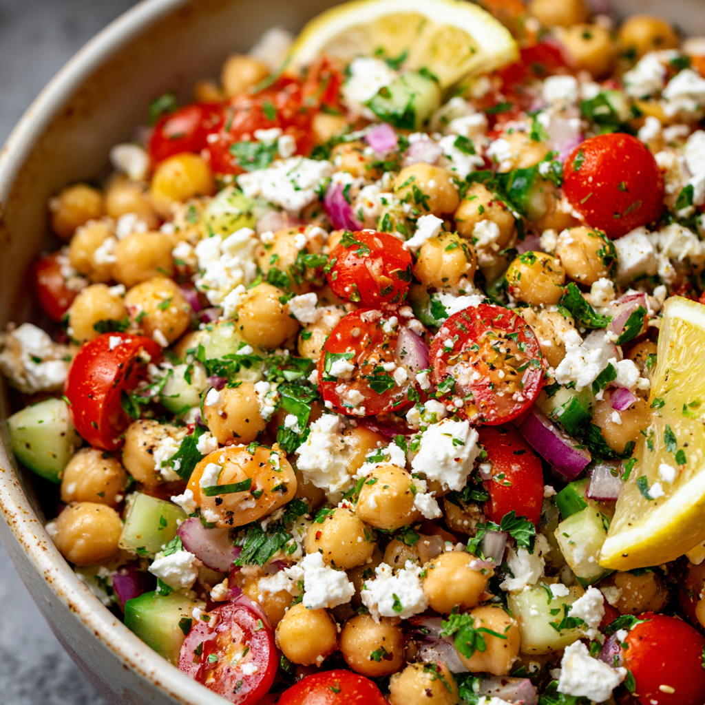how to make Mediterranean Chickpea Salad With Feta And Lemon — Ready In 10 Minutes, Gone In 5 step by step