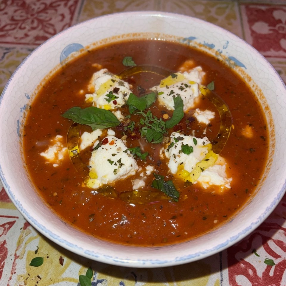 fresh ingredients for Mediterranean Herbed Tomato & Feta Soup