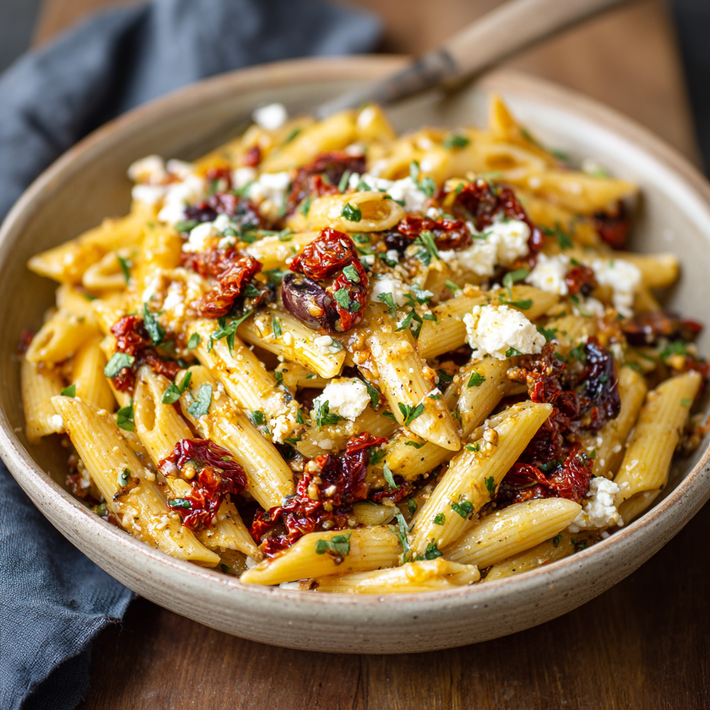 how to make This Mediterranean Pasta With Olives, Feta, And Sun-Dried Tomatoes Tastes Like The Coast step by step