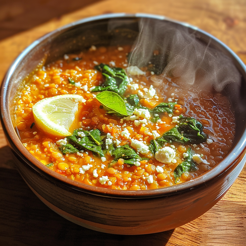 how to make Nourishing Mediterranean Red Lentil Soup With Spinach, Lemon, And Feta: Gut-Healthy Comfort Food step by step