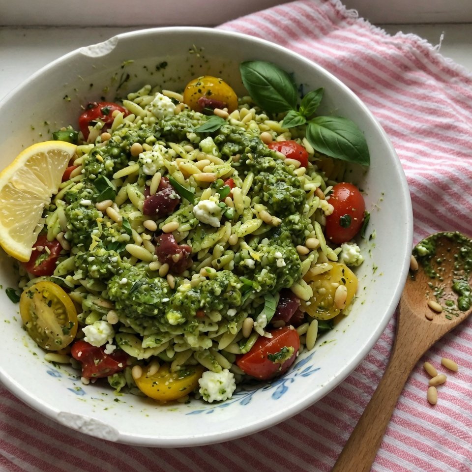 fresh ingredients for One-Pan Mediterranean Chicken & Orzo Skillet