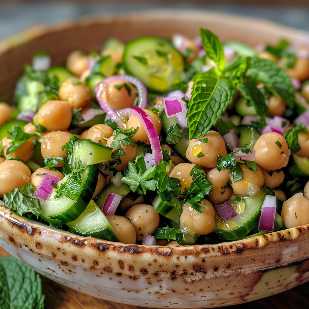 how to make Vibrant Mediterranean Chickpea And Cucumber Salad With Fresh Herbs And Tangy Lemon Vinaigrette step by step